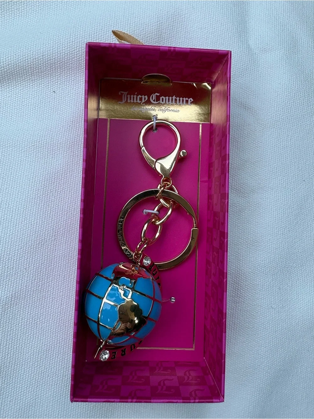 Juicy Couture Turquoise Globe Keychain with Gold Hardware